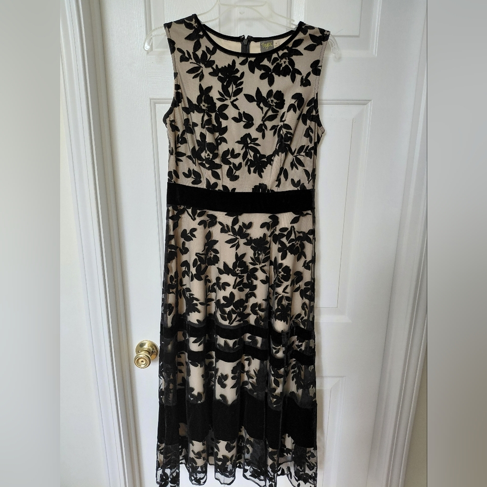Taylor Black and Cream Floral Dress